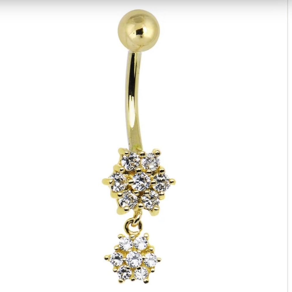 Solid 14kt Yellow Gold Cubic Zirconia Belly Ring